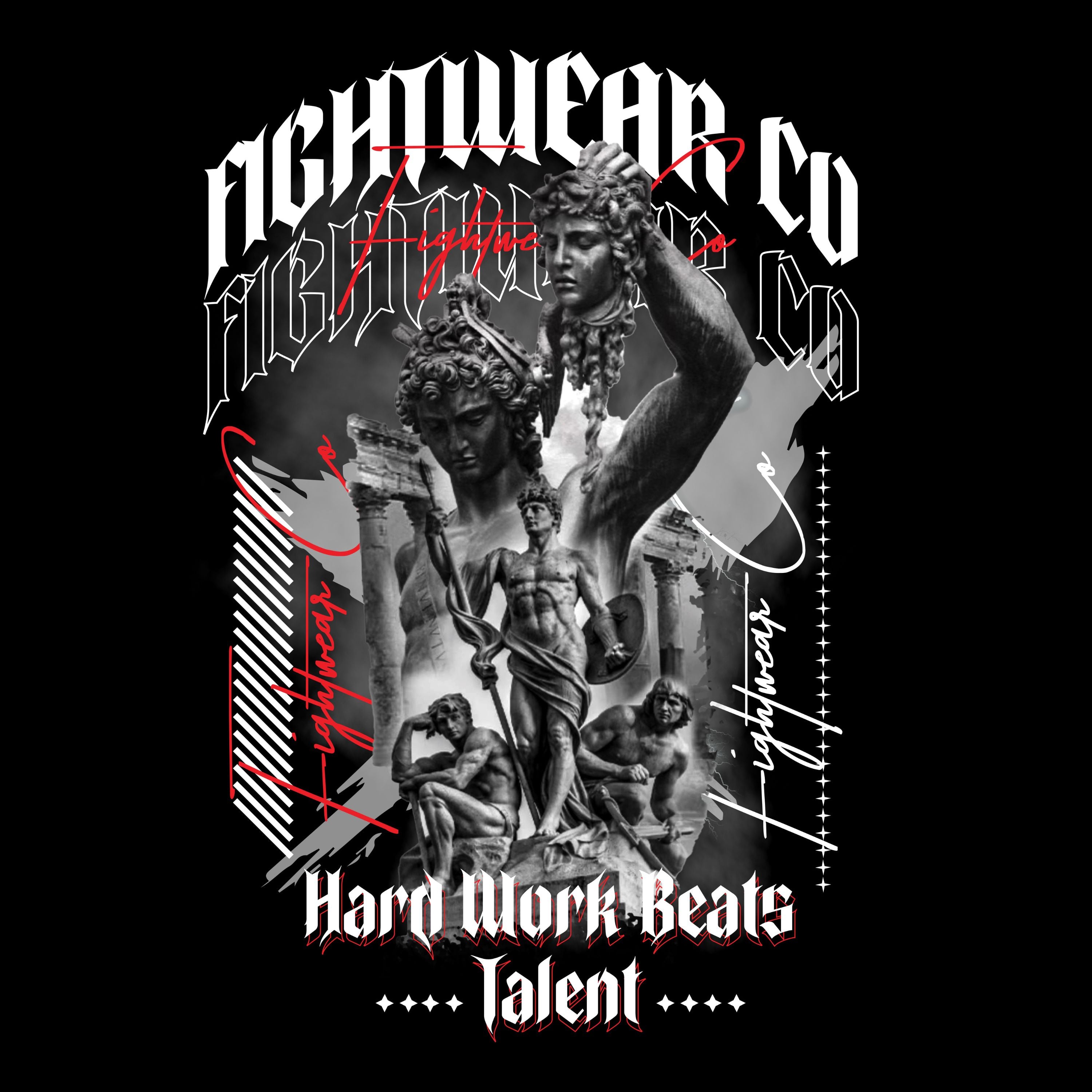 sudadera con capucha unisex para hombre y mujer fightwearco hard work beats talent con estatuas griegas