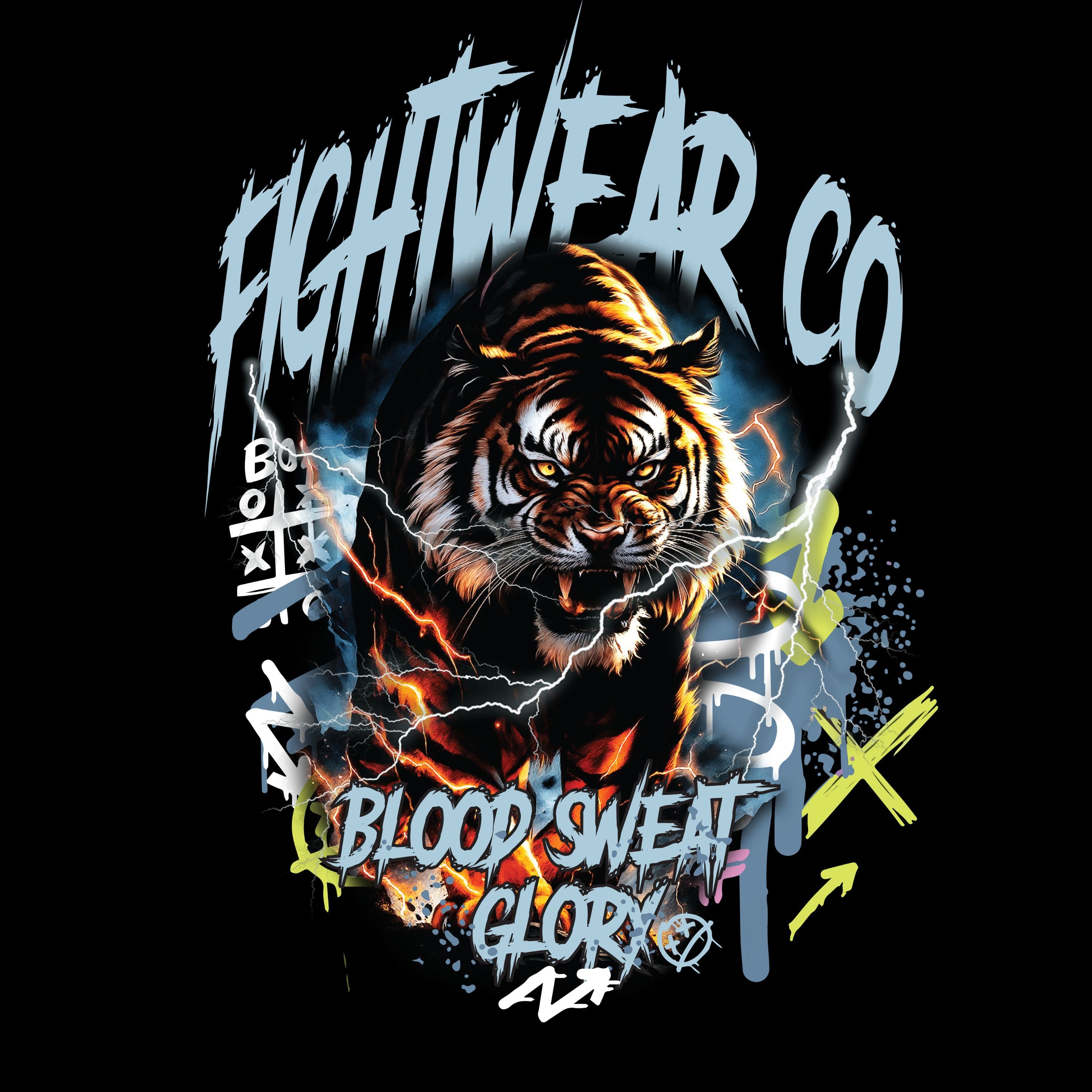 sudadera con capucha unisex para hombre y mujer fightwearco blood sweat and glory con tigre de bengala furioso y rugiendo